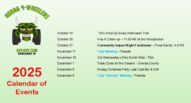2025 Calendar of Events Update 10-16-2025