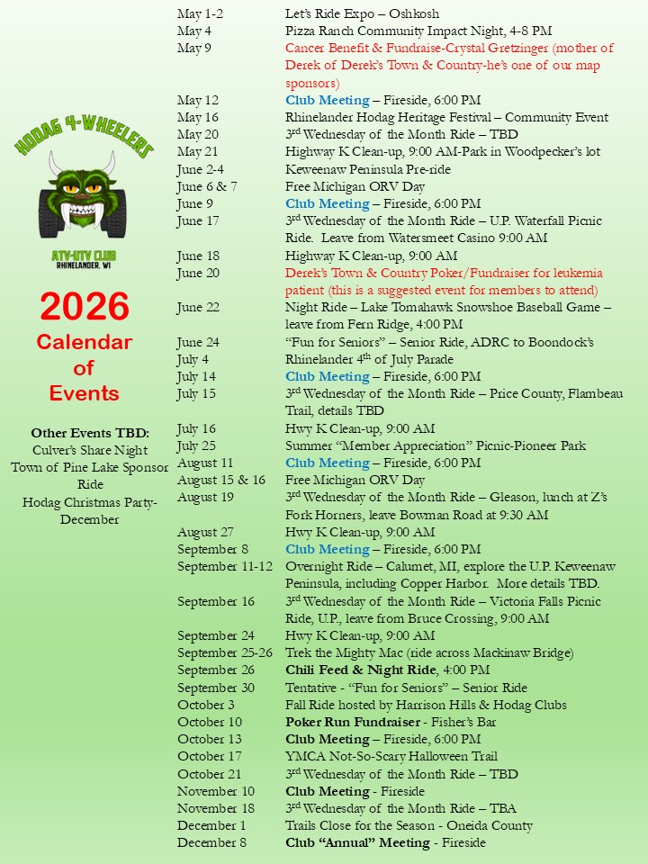 2026 Calendar of Events Updated 4-25