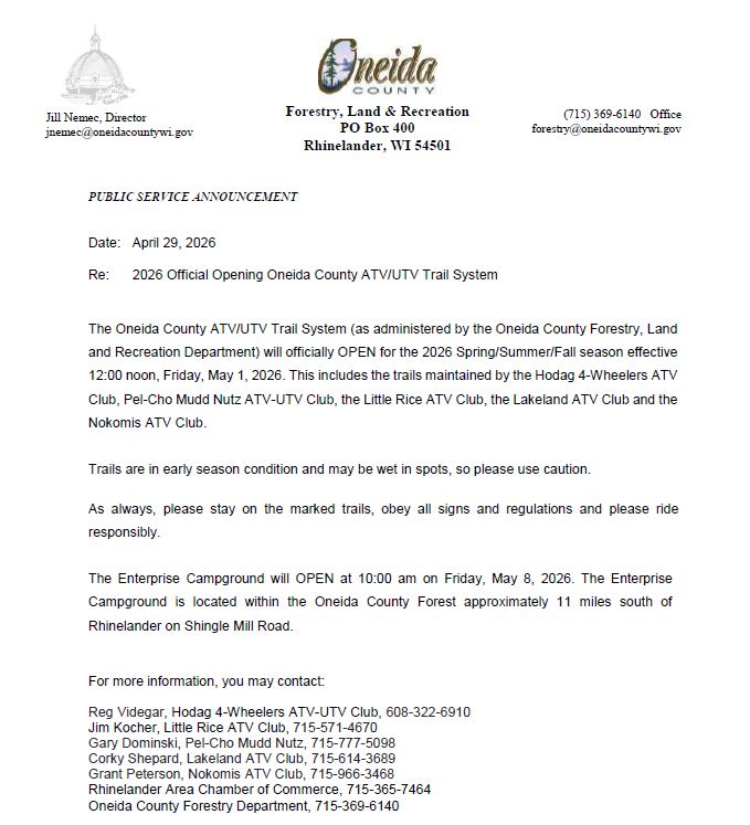 Oneida Trails Open Announcement