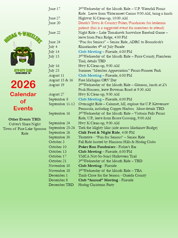 2026 Calendar of Events Updated, June
