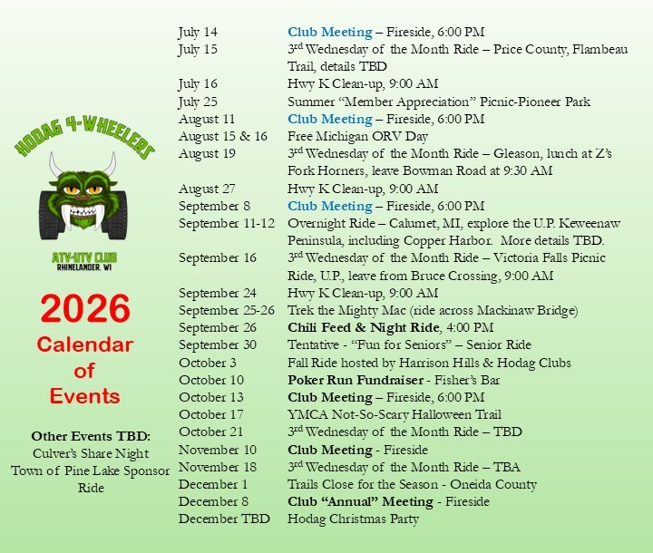 2026 Calendar of Events 7-13-2026 Update