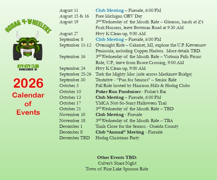 2026 Calendar of Events Updated 7-31-2026