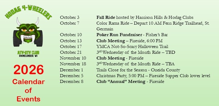2026 Calendar of Events Updated 10-2-2026